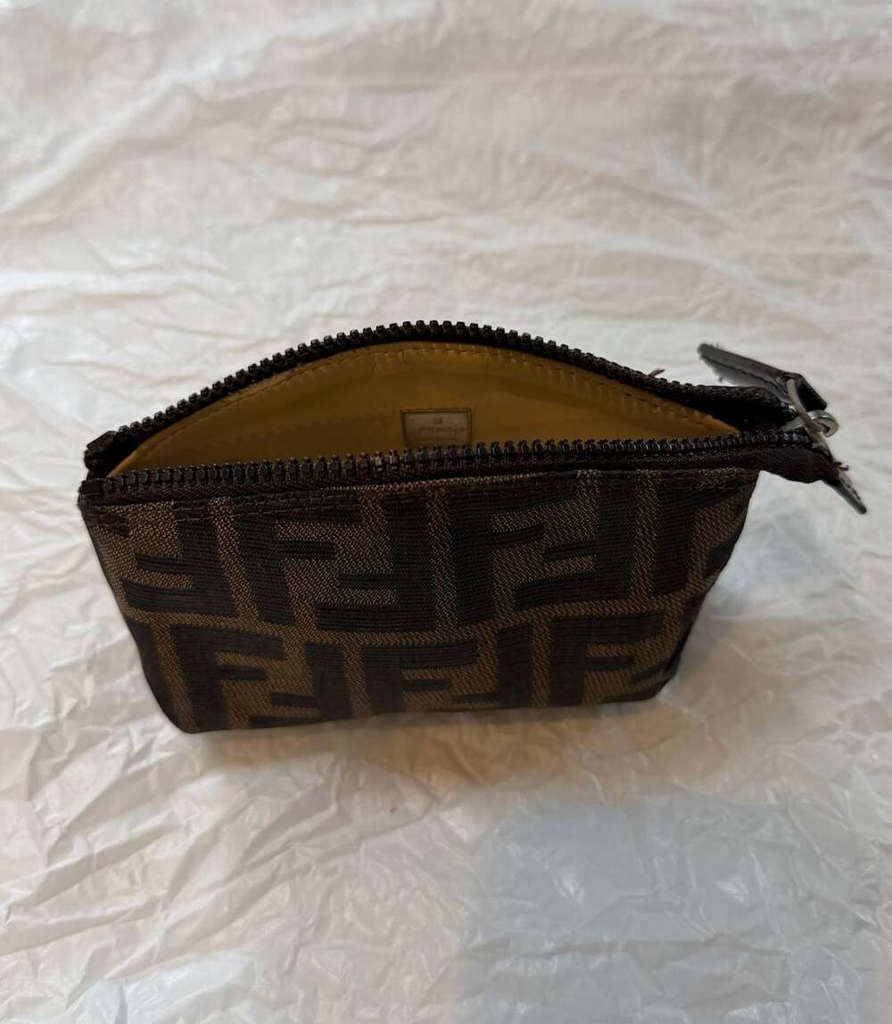 Fendi Zucca Canvas Pouch Brown Zippy Mini Coin Purse Handbag